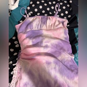 Lilac Tie Dye Drawstring Side Camo Bodycon Dress